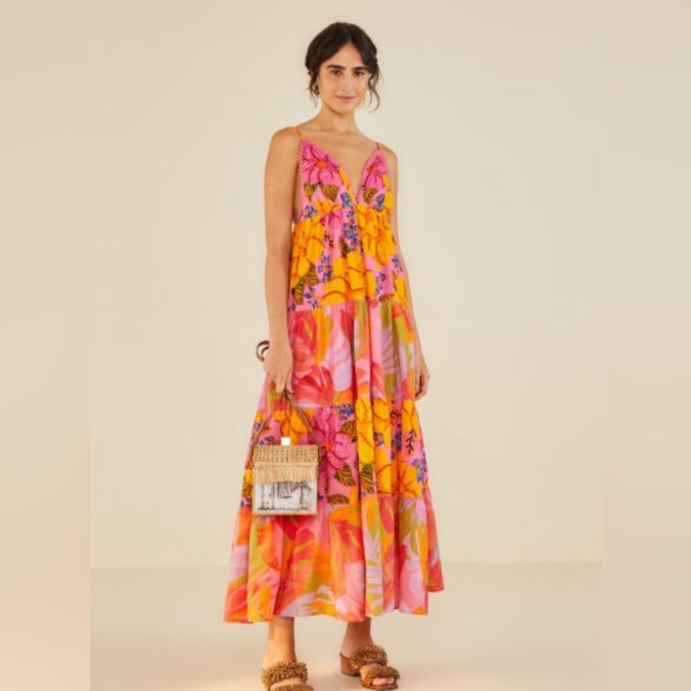 Farm Rio Mixed Pink Prints Maxi Dress, Sz S